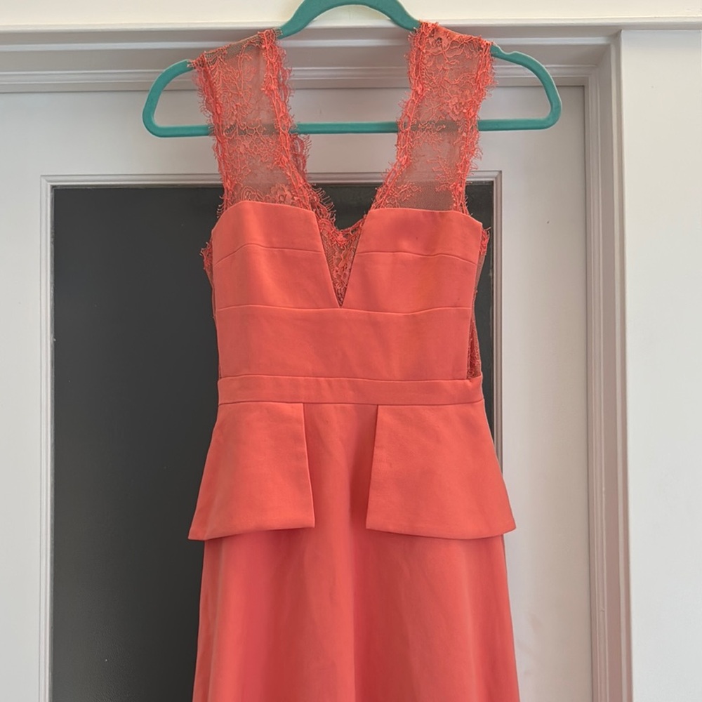 BCBGMaxAzria Orange Peplum Sheath Dress V-Neck Cocktail